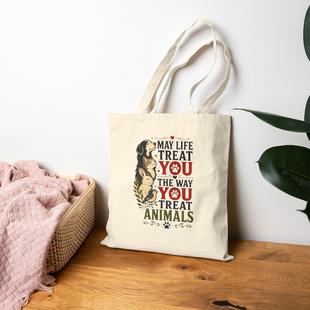 Three Dog Acres Animal Lover Quote Tote Bag Natural Cotton Canvas Dog Cat Bird